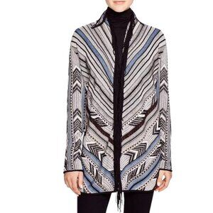 Nic + Zoe Fringe Long Sleeve Open Front Cardigan Striped Multicolor Size M NWT
